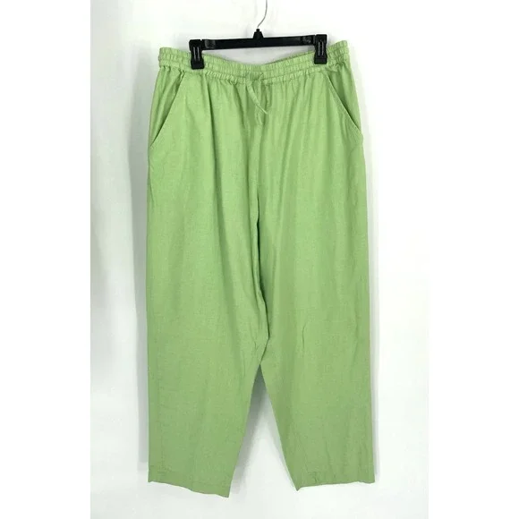 NWT Denim & Co Womens 1X Pants Suit Linen Blend Lime Green Safari Tunic Pockets - Picture 9 of 16